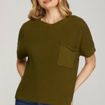 Short Sleeve Sweater Top - Olive-Tops- Hometown Style HTS, women's in store and online boutique located in Ingersoll, Ontario