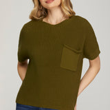 Short Sleeve Sweater Top - Olive-Tops- Hometown Style HTS, women's in store and online boutique located in Ingersoll, Ontario