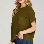 Short Sleeve Sweater Top - Olive-Tops- Hometown Style HTS, women's in store and online boutique located in Ingersoll, Ontario