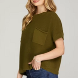 Short Sleeve Sweater Top - Olive-Tops- Hometown Style HTS, women's in store and online boutique located in Ingersoll, Ontario