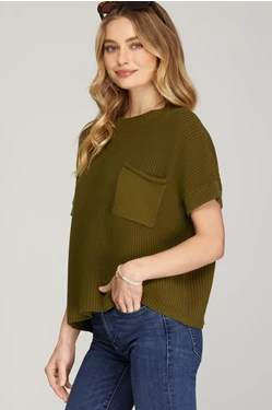 Short Sleeve Sweater Top - Olive-Tops- Hometown Style HTS, women's in store and online boutique located in Ingersoll, Ontario