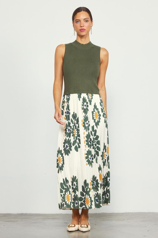 Sleeveless Pleated Maxi Dress - Olive-Dress- Hometown Style HTS, women's in store and online boutique located in Ingersoll, Ontario