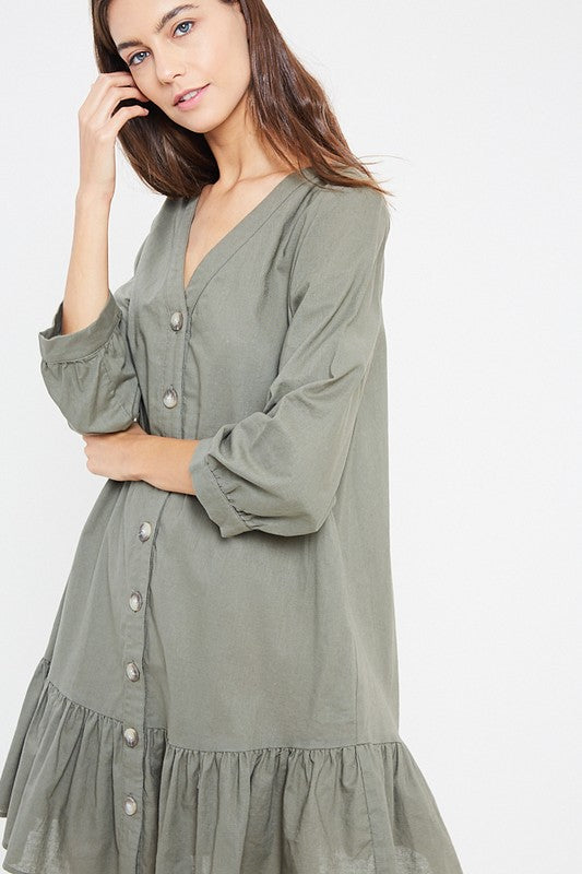 Button Down Dress - Olive-dress- Hometown Style HTS, women's in store and online boutique located in Ingersoll, Ontario