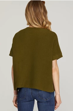 Short Sleeve Sweater Top - Olive-Tops- Hometown Style HTS, women's in store and online boutique located in Ingersoll, Ontario