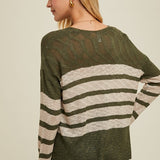 Striped Crochet Sweater Top - Olive & Cream-Sweater- Hometown Style HTS, women's in store and online boutique located in Ingersoll, Ontario