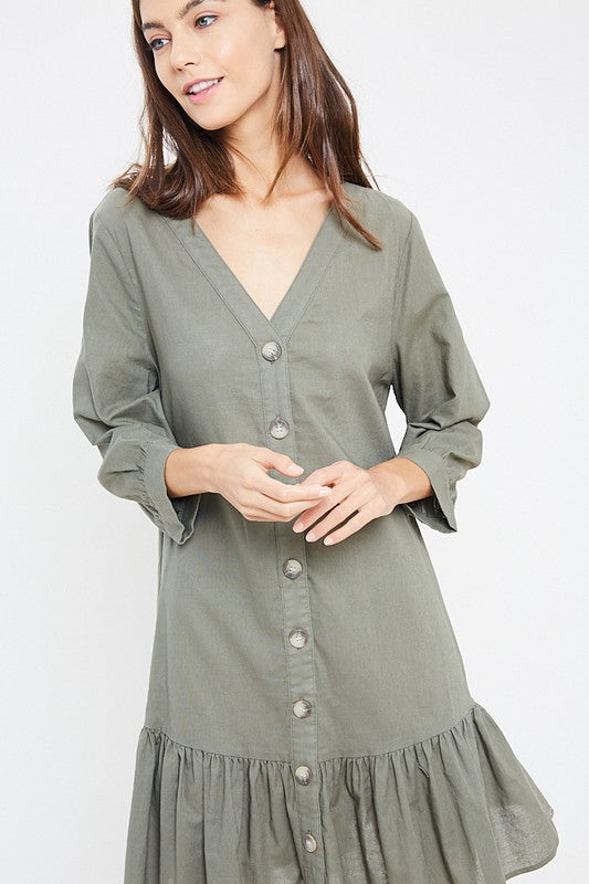 Button Down Dress - Olive-dress- Hometown Style HTS, women's in store and online boutique located in Ingersoll, Ontario