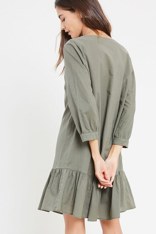 Button Down Dress - Olive-dress- Hometown Style HTS, women's in store and online boutique located in Ingersoll, Ontario