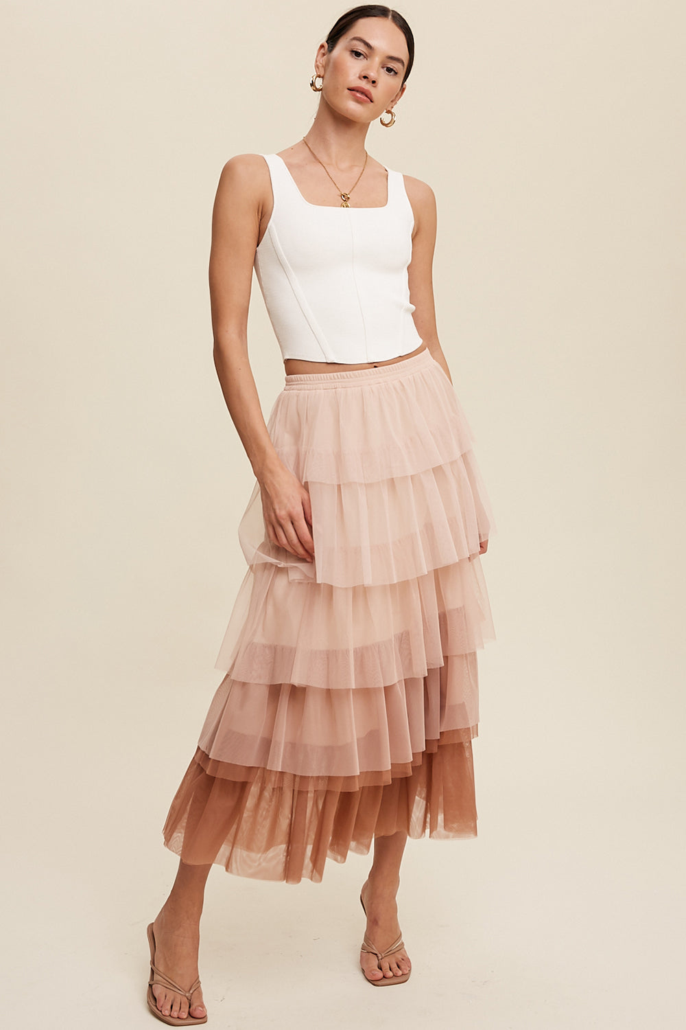 Gradient Ruffle Tiered Skirt - Mocha-Skirt- Hometown Style HTS, women's in store and online boutique located in Ingersoll, Ontario