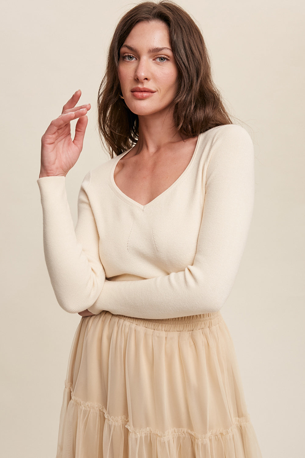 Ribbed Sweater Top - Cream-Sweater- Hometown Style HTS, women's in store and online boutique located in Ingersoll, Ontario