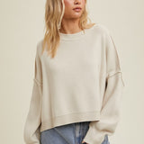 Relaxed Crop Sweater - Oyster-sweater- Hometown Style HTS, women's in store and online boutique located in Ingersoll, Ontario