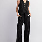 Pinstripe Vest - Black-vest- Hometown Style HTS, women's in store and online boutique located in Ingersoll, Ontario