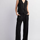 Pinstripe Vest - Black-vest- Hometown Style HTS, women's in store and online boutique located in Ingersoll, Ontario