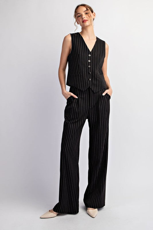 Pinstripe Vest - Black-vest- Hometown Style HTS, women's in store and online boutique located in Ingersoll, Ontario