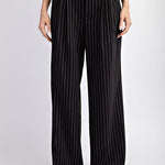 Pinstripe Straight Leg Pants - Black-dress pants- Hometown Style HTS, women's in store and online boutique located in Ingersoll, Ontario