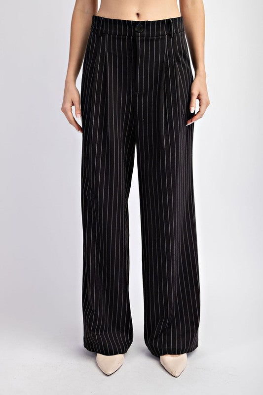 Pinstripe Straight Leg Pants - Black-dress pants- Hometown Style HTS, women's in store and online boutique located in Ingersoll, Ontario