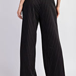 Pinstripe Straight Leg Pants - Black-dress pants- Hometown Style HTS, women's in store and online boutique located in Ingersoll, Ontario