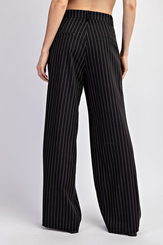 Pinstripe Straight Leg Pants - Black-dress pants- Hometown Style HTS, women's in store and online boutique located in Ingersoll, Ontario