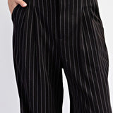 Pinstripe Straight Leg Pants - Black-dress pants- Hometown Style HTS, women's in store and online boutique located in Ingersoll, Ontario