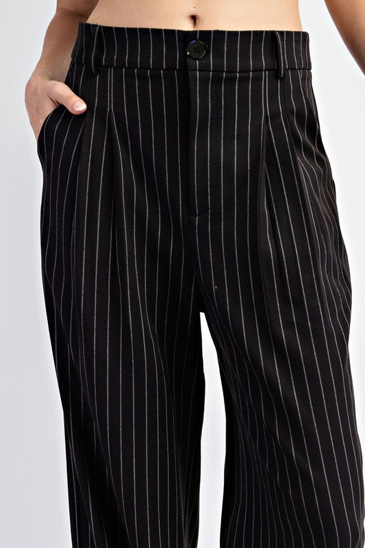 Pinstripe Straight Leg Pants - Black-dress pants- Hometown Style HTS, women's in store and online boutique located in Ingersoll, Ontario