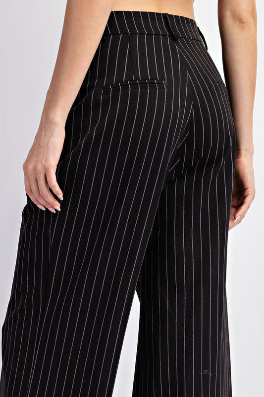 Pinstripe Straight Leg Pants - Black-dress pants- Hometown Style HTS, women's in store and online boutique located in Ingersoll, Ontario