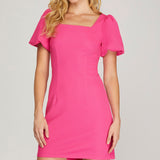 Puff Sleeve Mini Dress - Hot Pink-Special Occasion Dress- Hometown Style HTS, women's in store and online boutique located in Ingersoll, Ontario