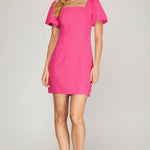 Puff Sleeve Mini Dress - Hot Pink-Special Occasion Dress- Hometown Style HTS, women's in store and online boutique located in Ingersoll, Ontario