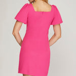 Puff Sleeve Mini Dress - Hot Pink-Special Occasion Dress- Hometown Style HTS, women's in store and online boutique located in Ingersoll, Ontario