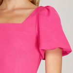 Puff Sleeve Mini Dress - Hot Pink-Special Occasion Dress- Hometown Style HTS, women's in store and online boutique located in Ingersoll, Ontario