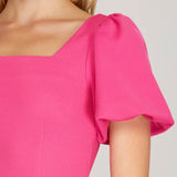 Puff Sleeve Mini Dress - Hot Pink-Special Occasion Dress- Hometown Style HTS, women's in store and online boutique located in Ingersoll, Ontario