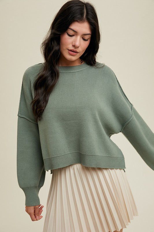 Relaxed Crop Sweater - Pistachio-sweater- Hometown Style HTS, women's in store and online boutique located in Ingersoll, Ontario