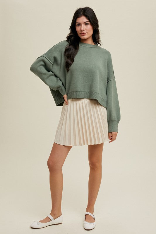 Relaxed Crop Sweater - Pistachio-sweater- Hometown Style HTS, women's in store and online boutique located in Ingersoll, Ontario