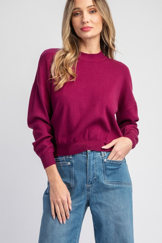 Solid Mock Neck Sweater - Plum-Sweater- Hometown Style HTS, women's in store and online boutique located in Ingersoll, Ontario