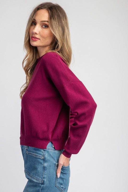 Solid Mock Neck Sweater - Plum-Sweater- Hometown Style HTS, women's in store and online boutique located in Ingersoll, Ontario