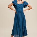 Ruffle Sleeve Maxi Dress - Blue-Dress- Hometown Style HTS, women's in store and online boutique located in Ingersoll, Ontario