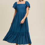 Ruffle Sleeve Maxi Dress - Blue-Dress- Hometown Style HTS, women's in store and online boutique located in Ingersoll, Ontario