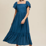 Ruffle Sleeve Maxi Dress - Blue-Dress- Hometown Style HTS, women's in store and online boutique located in Ingersoll, Ontario