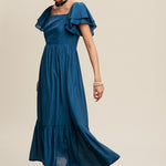 Ruffle Sleeve Maxi Dress - Blue-Dress- Hometown Style HTS, women's in store and online boutique located in Ingersoll, Ontario