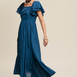 Ruffle Sleeve Maxi Dress - Blue-Dress- Hometown Style HTS, women's in store and online boutique located in Ingersoll, Ontario