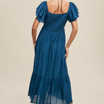 Ruffle Sleeve Maxi Dress - Blue-Dress- Hometown Style HTS, women's in store and online boutique located in Ingersoll, Ontario