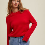 Ribbed Band Sweater - Red-sweater- Hometown Style HTS, women's in store and online boutique located in Ingersoll, Ontario