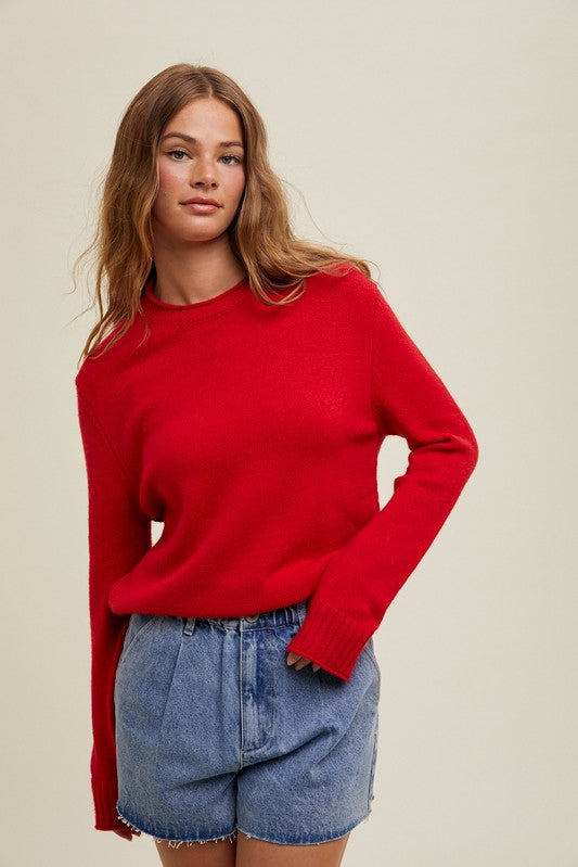 Ribbed Band Sweater - Red-sweater- Hometown Style HTS, women's in store and online boutique located in Ingersoll, Ontario