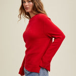 Ribbed Band Sweater - Red-sweater- Hometown Style HTS, women's in store and online boutique located in Ingersoll, Ontario