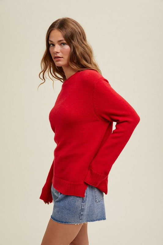 Ribbed Band Sweater - Red-sweater- Hometown Style HTS, women's in store and online boutique located in Ingersoll, Ontario