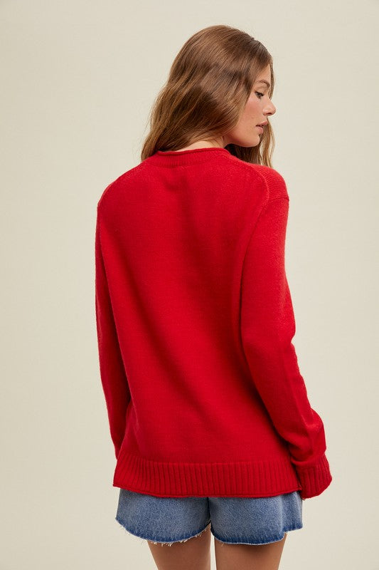 Ribbed Band Sweater - Red-sweater- Hometown Style HTS, women's in store and online boutique located in Ingersoll, Ontario