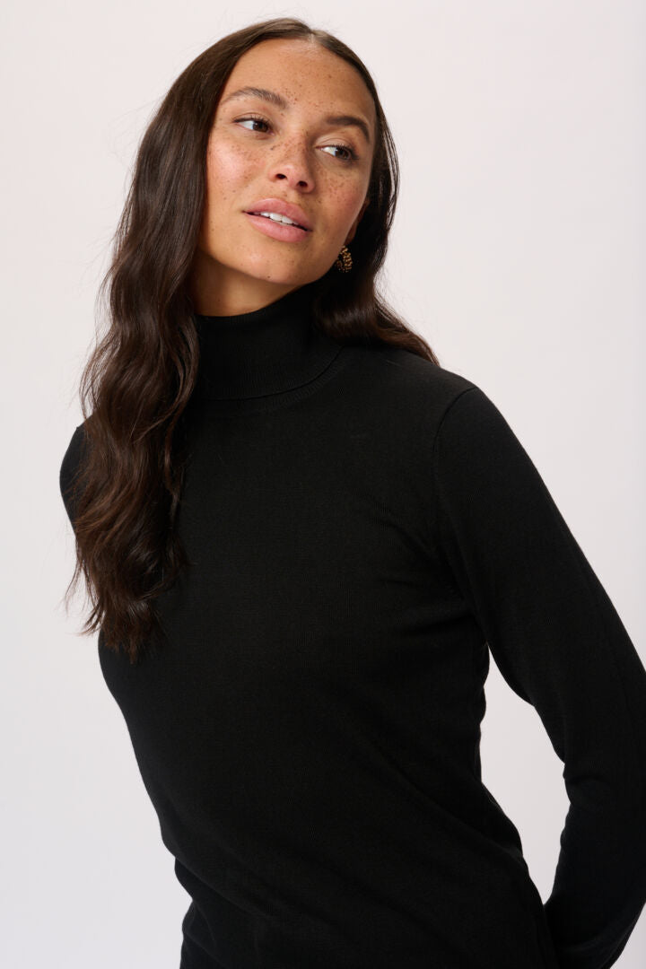 Astrid Roll Neck Top - Deep Black-Casual Tops- Hometown Style HTS, women's in store and online boutique located in Ingersoll, Ontario