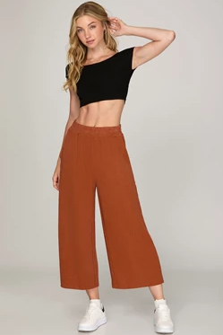 Wide Leg Knit Crop Pants - Rust-Pants- Hometown Style HTS, women's in store and online boutique located in Ingersoll, Ontario