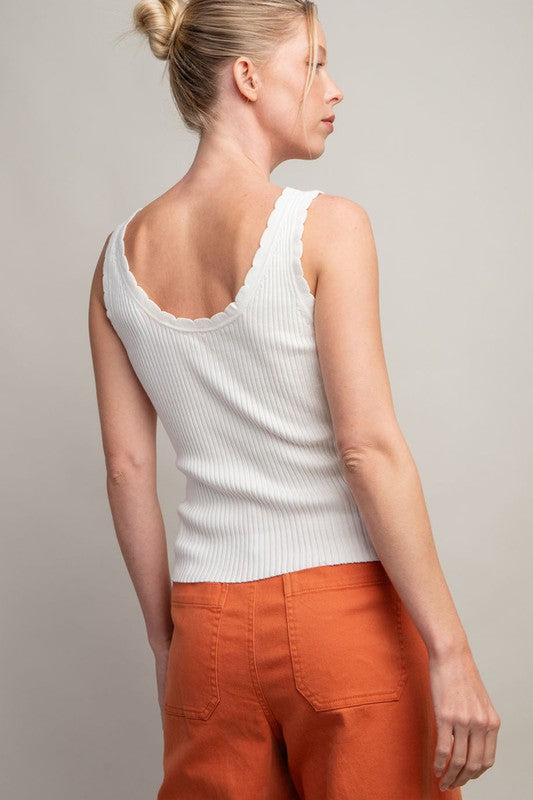 Scallop Neck Tank - White-tank- Hometown Style HTS, women's in store and online boutique located in Ingersoll, Ontario