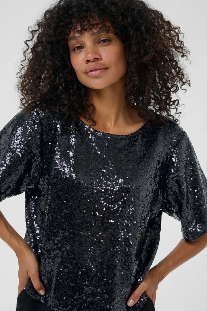 Miranda Sequin Blouse - Deep Black-blouse- Hometown Style HTS, women's in store and online boutique located in Ingersoll, Ontario