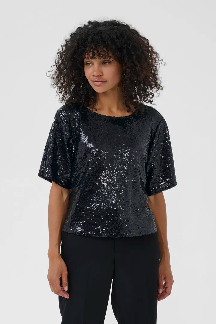 Miranda Sequin Blouse - Deep Black-blouse- Hometown Style HTS, women's in store and online boutique located in Ingersoll, Ontario