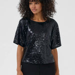 Miranda Sequin Blouse - Deep Black-blouse- Hometown Style HTS, women's in store and online boutique located in Ingersoll, Ontario